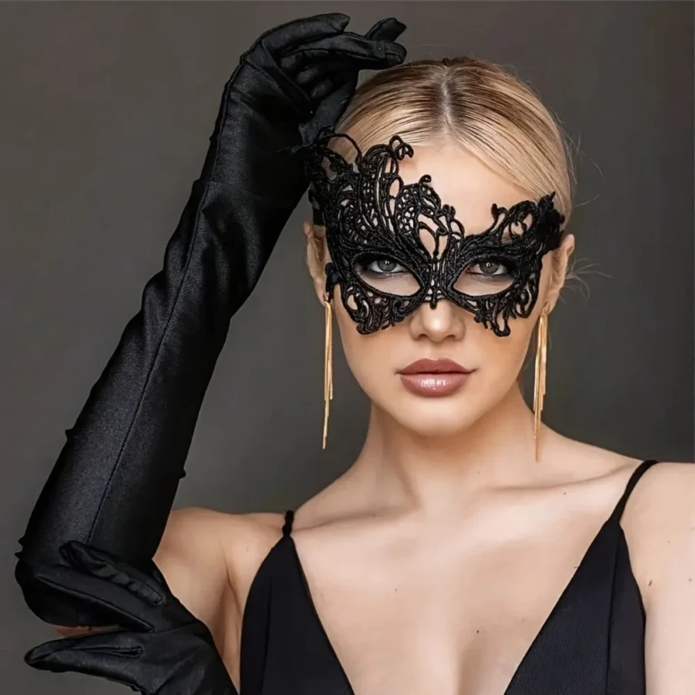 Black Masquerade Mask with Feather and Butterfly Design for Party Mystique